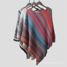 Cashmere de malha suave das mulheres como envoltório arco-íris borla borda camisola poncho xaile (sp604)